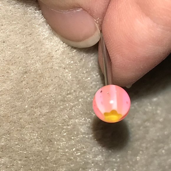14 Gauge Pink, Orange, and White Glitter Star Design Tongue Ring - Picture 4 of 4